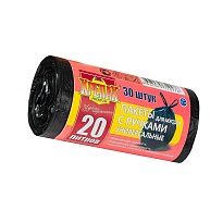 Мешки для мусора 20 л, с ручками, черные, в рулоне 30 шт., ПНД, 10 мкм, 550х440 мм, Крепак, 4607075710276 в Кузнецке