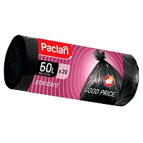 Мешки для мусора 60 л, черные, в рулоне 20 шт., ПНД, 7,4 мкм, 720х600 мм, PACLAN, 600820 в Кузнецке