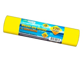 Мешки для мусора 120 л, с завязками, желтые, в рулоне 10 шт., ПНД, 15 мкм, 800х750 мм, VIP, Z12010yel в Кузнецке