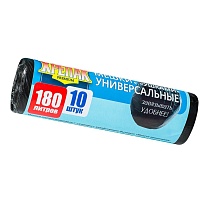Мешки для мусора 180 л, с ушками, черные, в рулоне 10 шт., ПНД, 20 мкм, 1150х800 мм, Крепак, 4607075710498 в Кузнецке