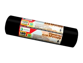 Мешки для мусора 120 л, черные, в рулоне 10 шт., ПНД, 12 мкм, 1100х700 мм, MIRPACK Classik, 1201011 в Кузнецке