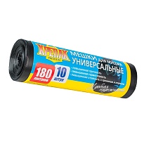 Мешки для мусора 180 л, черные, в рулоне 10 шт., ПНД, 20 мкм, 1150х800 мм, Крепак, 4607075710481 в Кузнецке