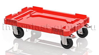 Тележка пластиковая сплошная 2 колеса с тормозом усиленная красная в Кузнецке