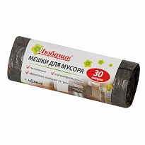 Мешки для мусора 30 л, черные, в рулоне 20 шт., ПНД, 5 мкм, 550х470 мм, Любаша эконом, 605329 в Кузнецке
