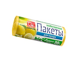 Мешки для мусора 30 л, ароматизированные, Лимон, желтые, в рулоне 20 шт., ПНД, 9 мкм, 560х530 мм, GRIFON Aroma, 101-020 Li в Кузнецке