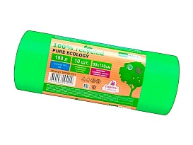 Мешки для мусора 180 л, ароматизированные, биоразлагаемые, зеленые, в рулоне 10 шт., ПВД, 40 мкм, 1300х930 мм, PURE ECOLOGY, bio1801081 в Кузнецке