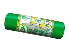 Мешки для мусора 300 л, зеленые, в рулоне 10 шт., ПВД 70 мкм, 1400х1000 мм, PREMIUM+, 300101601 в Кузнецке Мешки для мусора 300 л, зеленые, в рулоне 10 шт., ПВД 70 мкм, 1400х1000 мм, PREMIUM+, 300101601 в Кузнецке