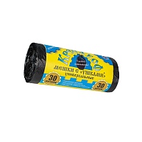 Мешки для мусора 30 л, с ушками, черные, в рулоне 30 шт., ПНД, 8 мкм, 580х460 мм, Крепакоф, 4607075710412 в Кузнецке