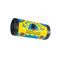 Мешки для мусора 30 л, с ушками, черные, в рулоне 30 шт., ПНД, 8 мкм, 580х460 мм, Крепакоф, 4607075710238 в Кузнецке